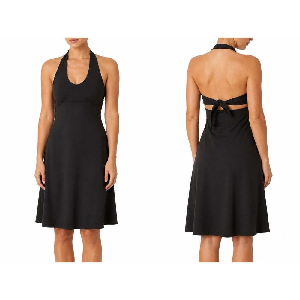 NEW Patagonia Womens Large Morning Glory Black Halter Open Tie Back A-Line Dress